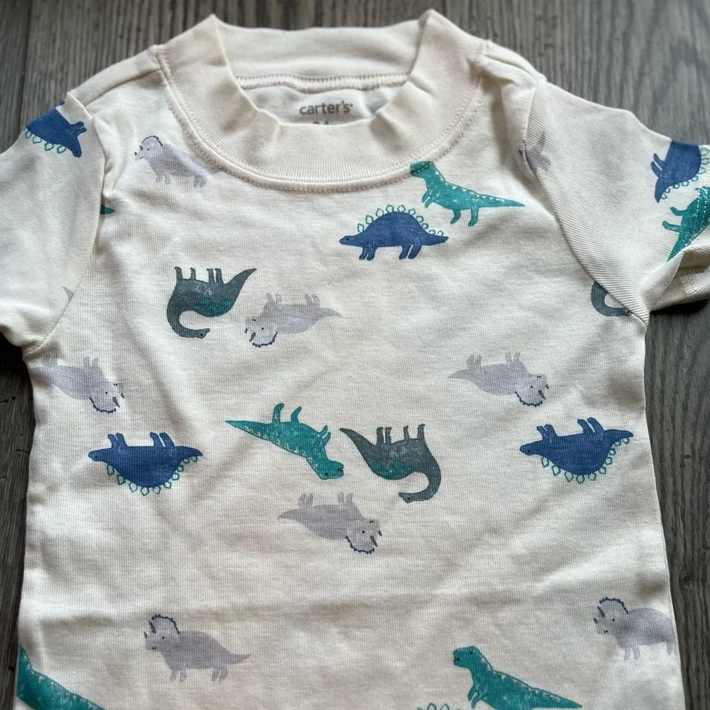 Carter’s Dinosaur Short Sleeve Onesie White Blue Green Dino 24 Months